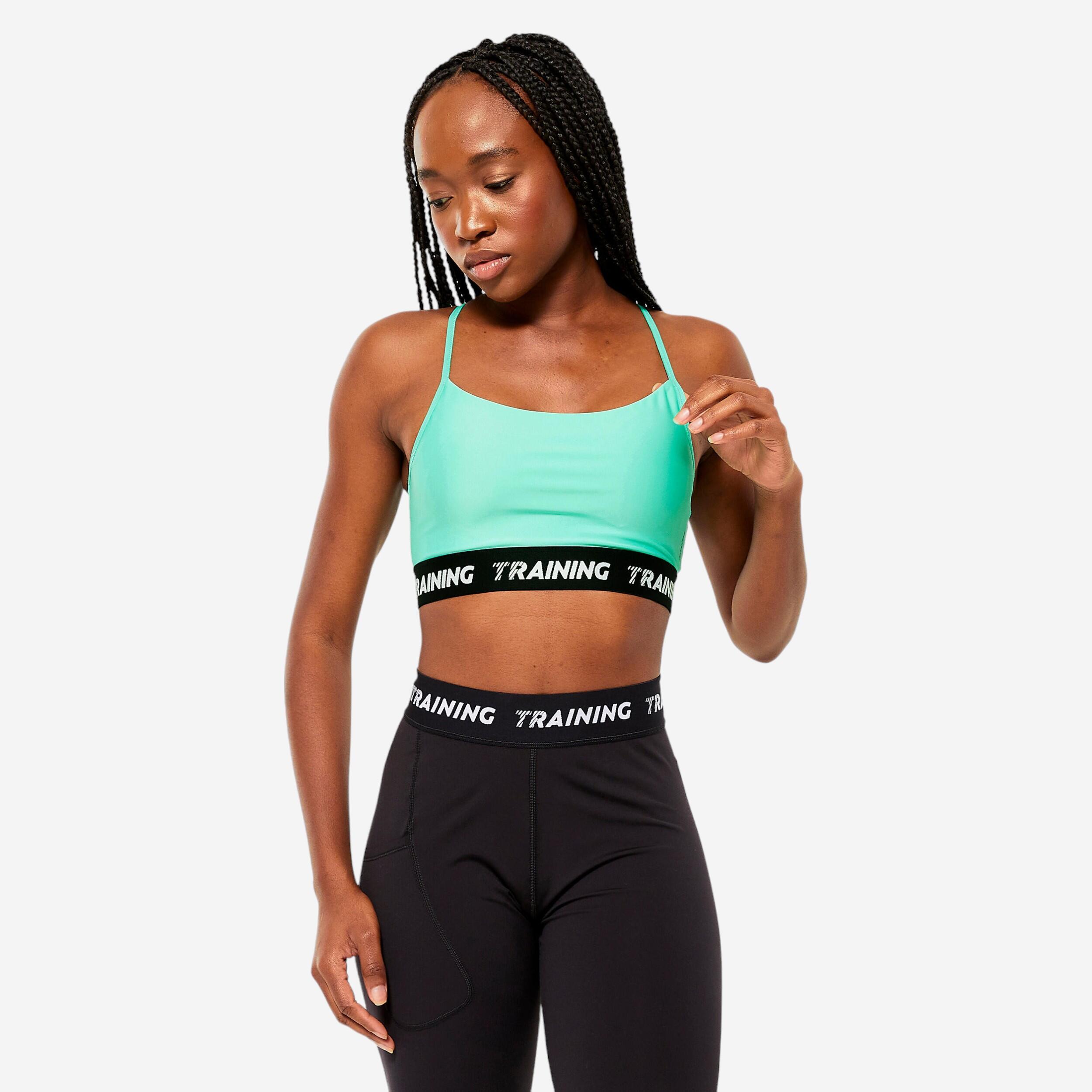 DOMYOS Women's Thin Crossover Strap Sports Bra - Mint Green