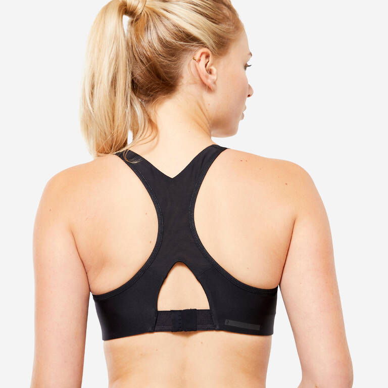Women's High Support Adjustable Sports Bra with Cups - Black - Decathlon