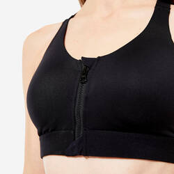 Women's High Support Zipped Sports Bra with Cups - Black