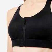 Women's High Support Zipped Sports Bra with Cups - Black