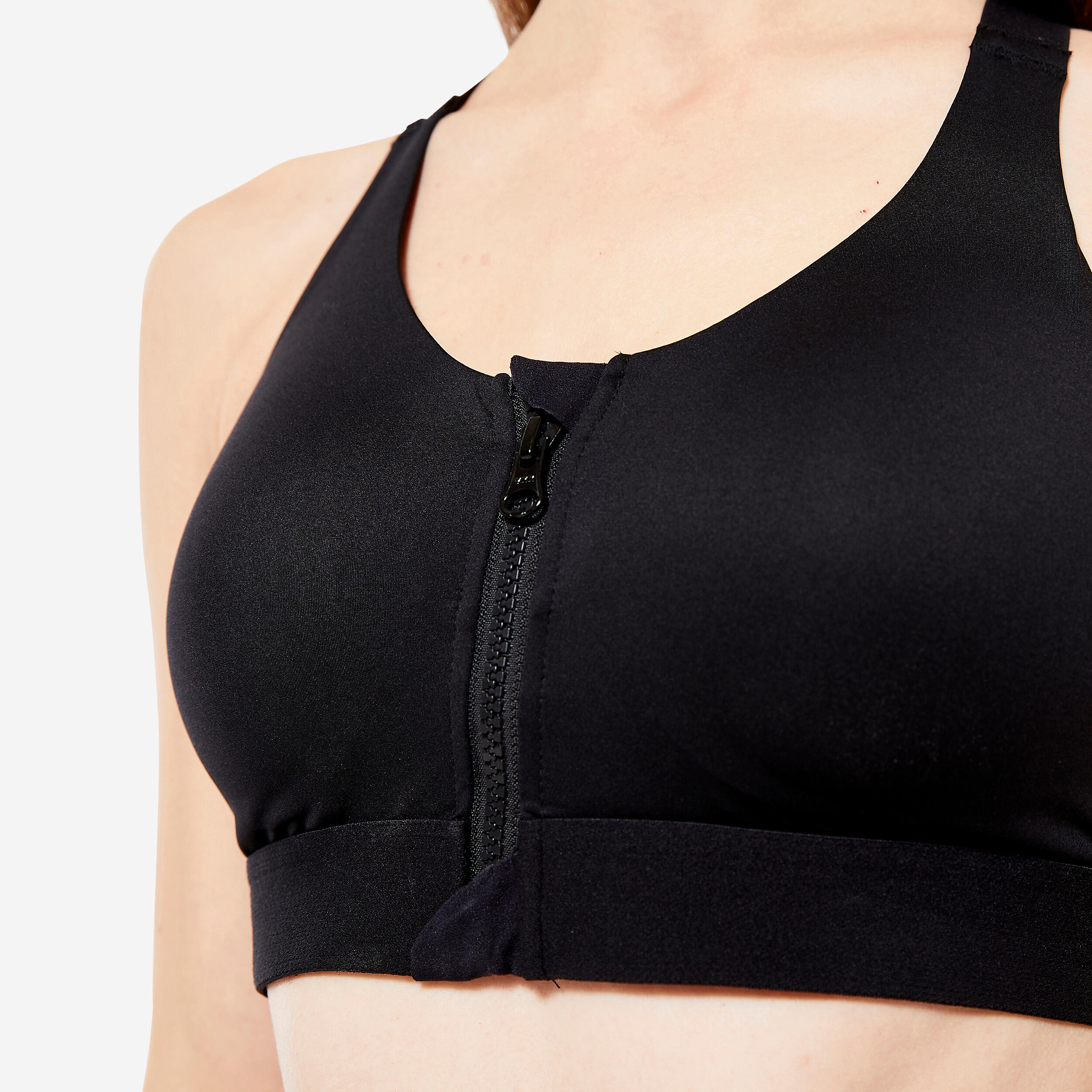 Women's High Support Zipped Sports Bra with Cups - Black 3/6