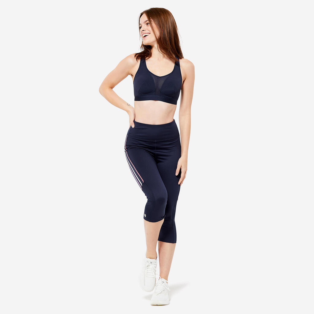 Brassière bretelles croisables maintien fort femme, bleu foncé