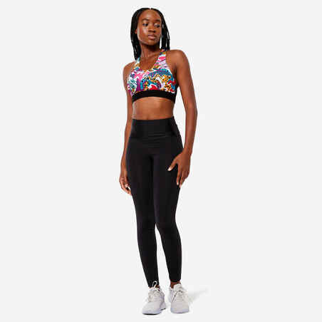 Women's Medium Support Racer Back Sports Bra with Cups - Multicoloured Prints