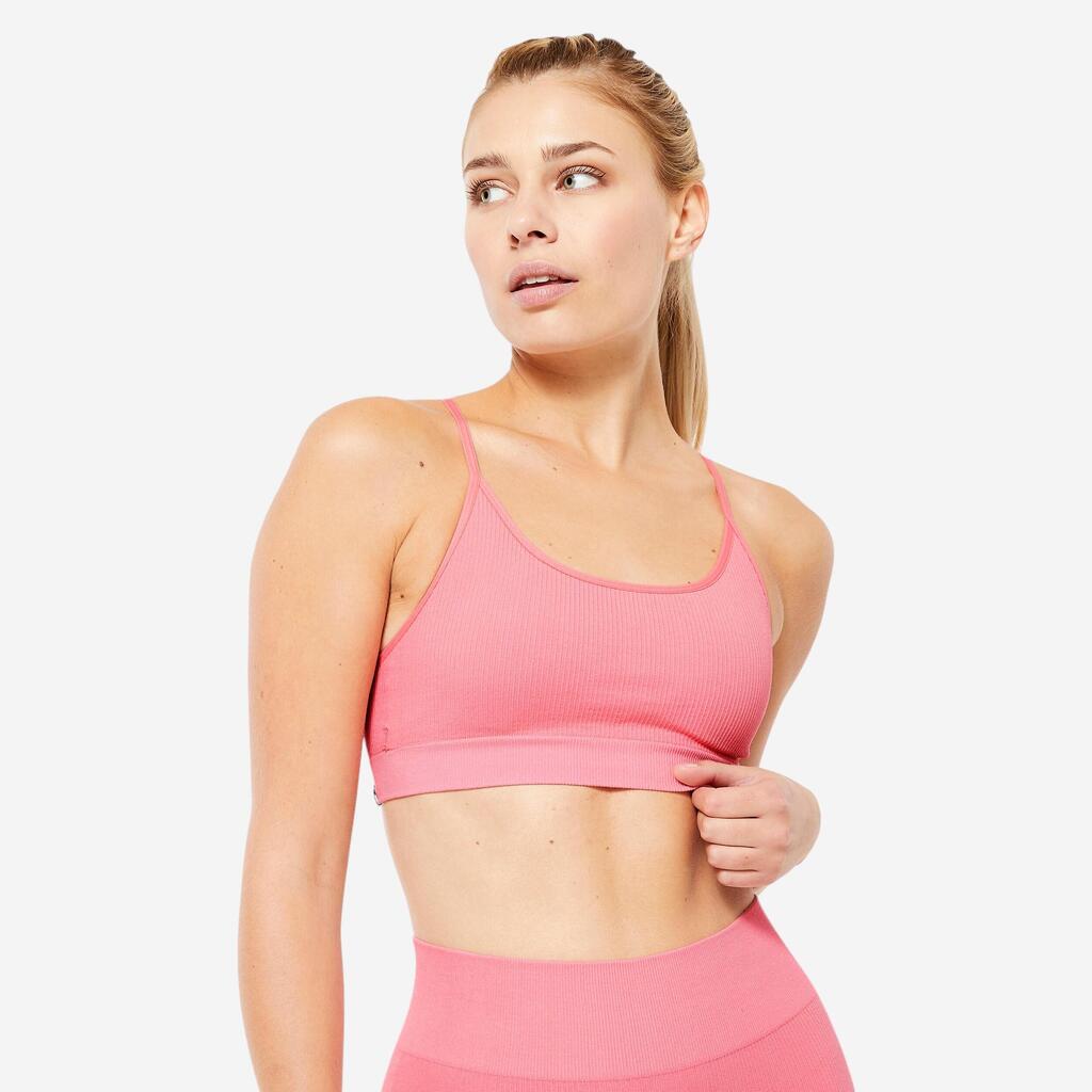 Sport-Bustier Damen gerippt nahtlos leichter Halt - rosa