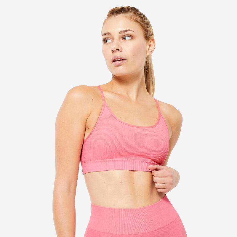 Top de Desporto Canelado sem Costuras Mulher Rosa