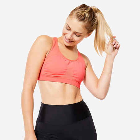 Women's Seamless, Muscle-Back, Moderate-Support Bra - Pink/Coral - Decathlon