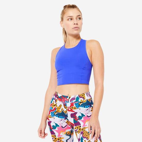 Crop top brassière maintien medium Femme - Bleu
