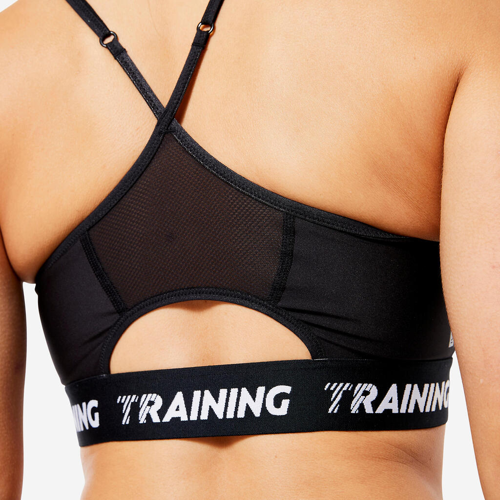 Brassière bretelles fines croisées maintien léger Femme, Noir