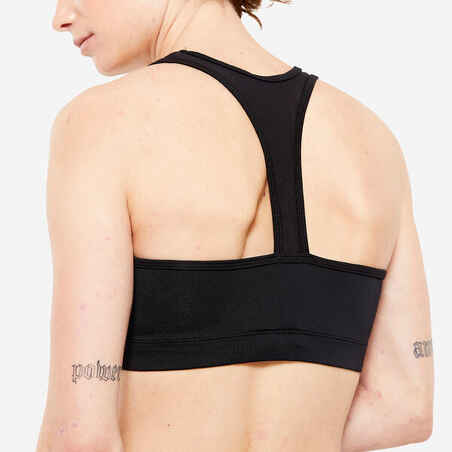 Women's Medium Support Racer Back Sports Bra with Cups - Black