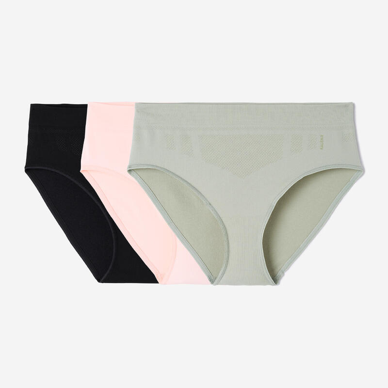 Funktionsunterwäsche Slip Damen nahtlos 3er-Pack - schwarz/grau/rosa