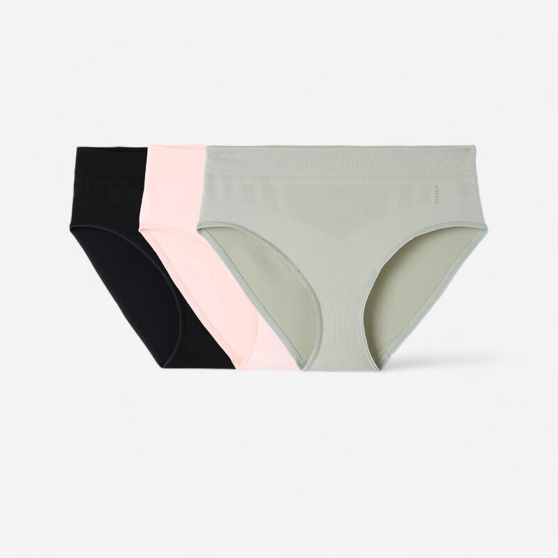 Slip donna palestra senza cuciture nero-rosa-grigio x3