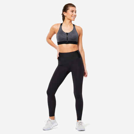 Women's High Support Zip-Up Sports Bra with Cups - Black/Grey
