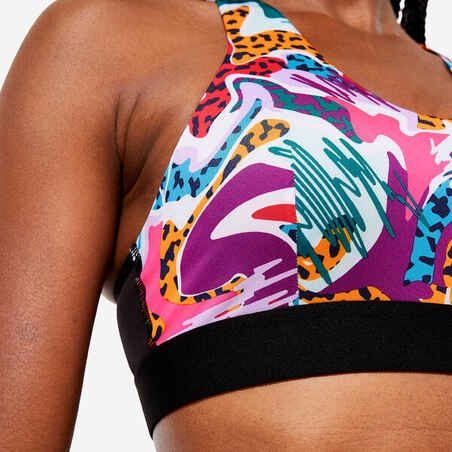 Women's Medium Support Racer Back Sports Bra with Cups - Multicoloured Prints