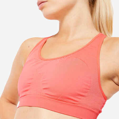 Sujetador-top sin costuras espalda natación sujeción media Mujer - Rosa coral 
