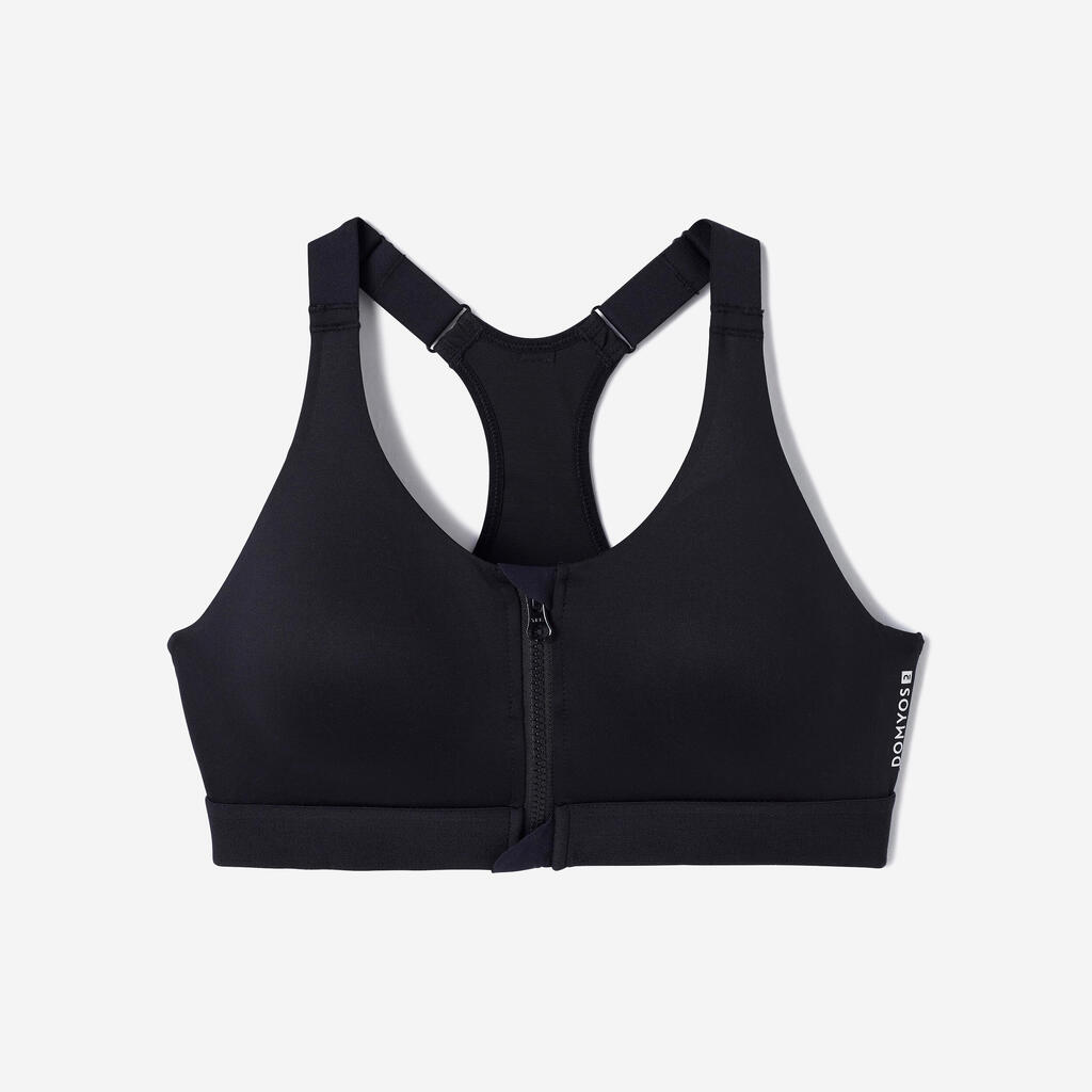 Brassière zippée avec coques maintien fort Femme, Noir