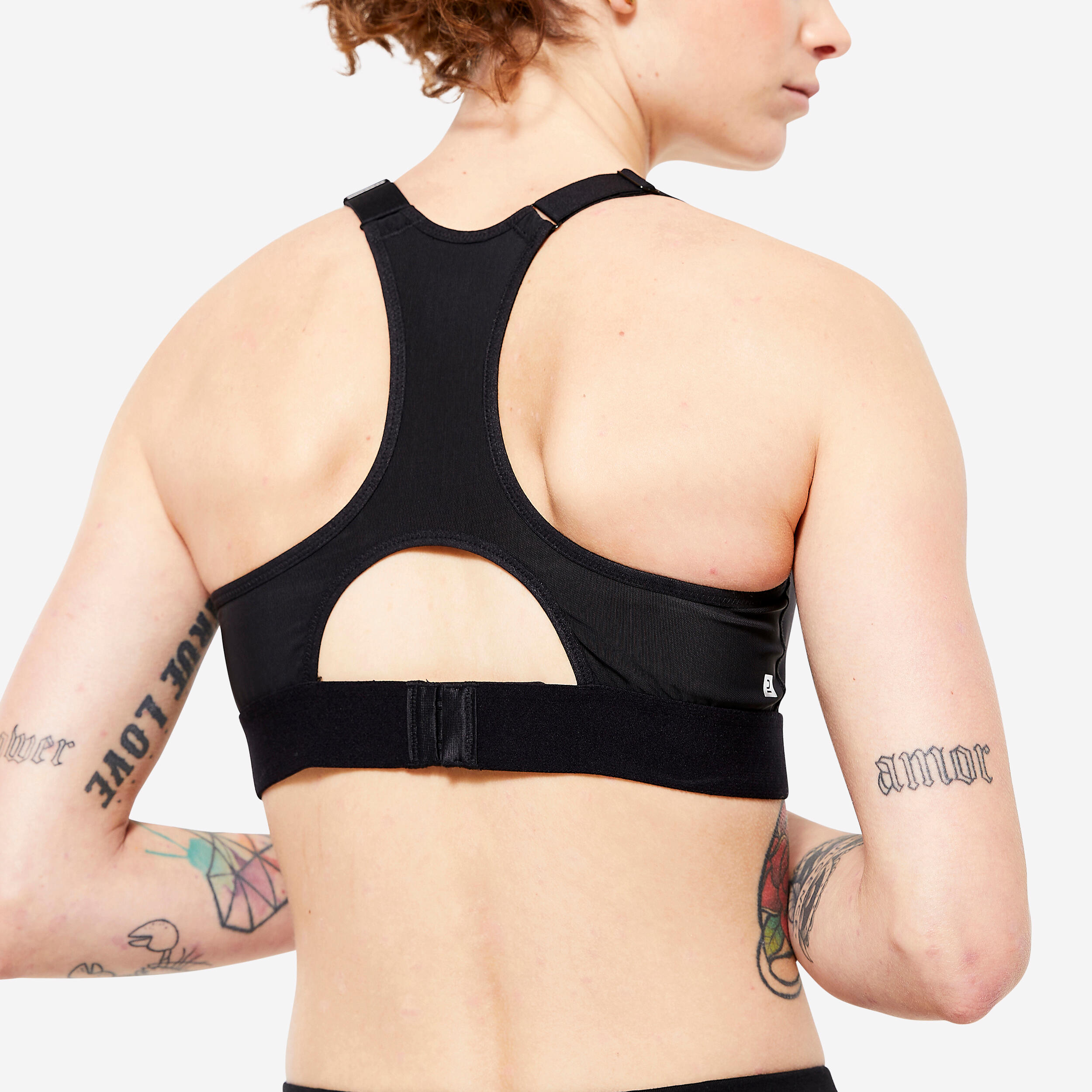 Women s High Support Adjustable Sports Bra with Cups Black Decathlon