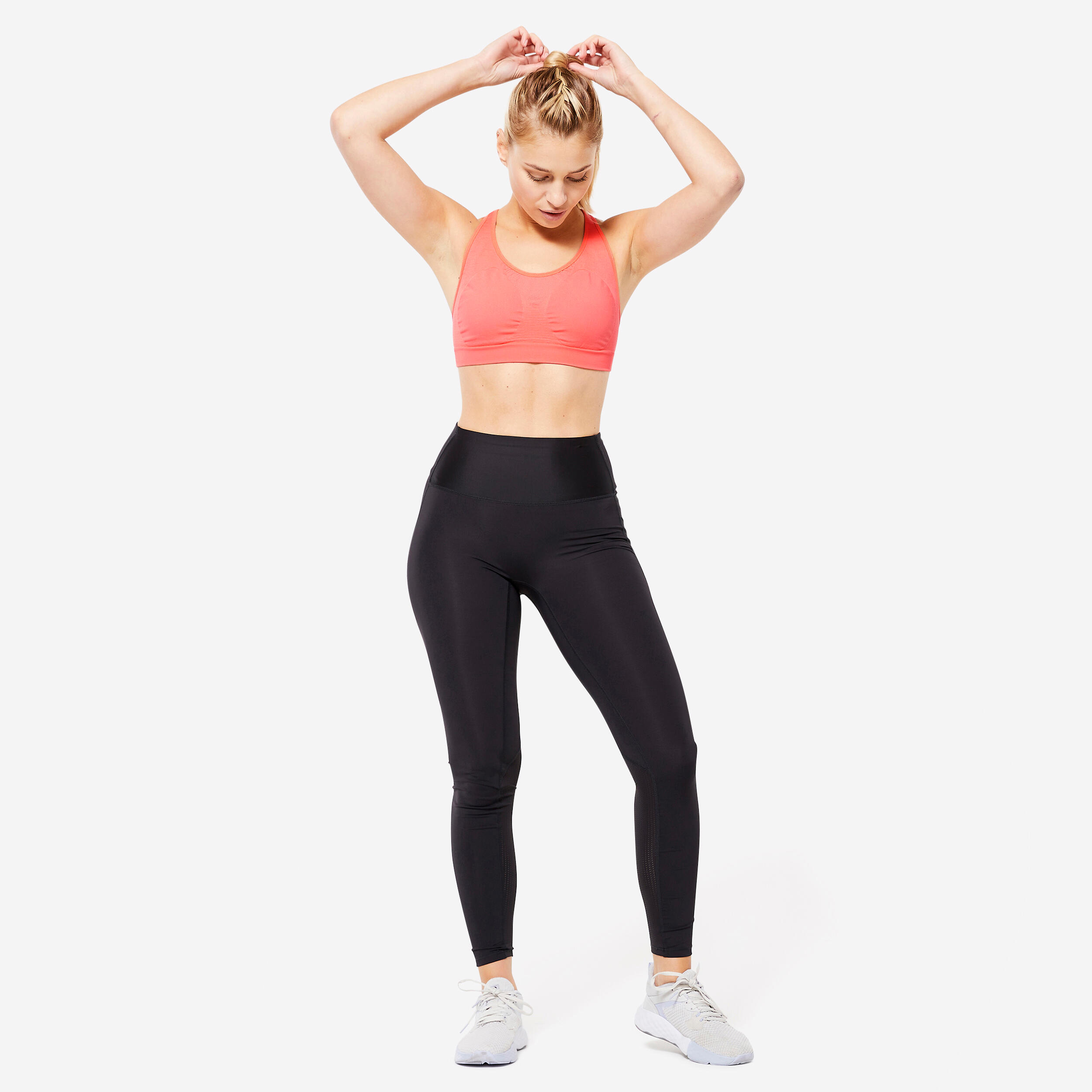 Sujetador deportivo sujeción media sin costuras Mujer Decathlon naranja pomelo 4/7