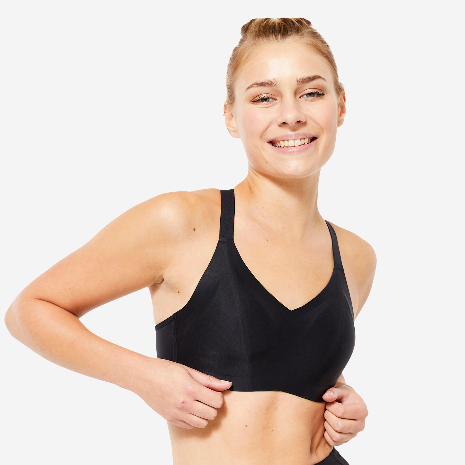 Decathlon Polyester Solid / Plain Lightly Padded Sports Bra for Women