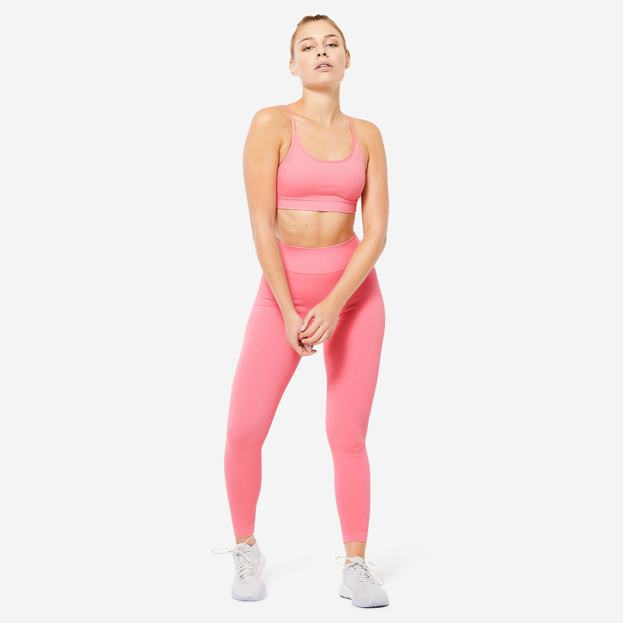 Women's Light Support Seamless Ribbed Sports Bra - Pink 2/8