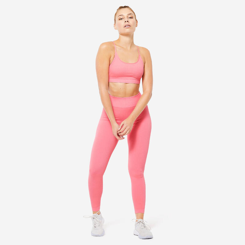 Bustieră reiată fără cusături Fitness Roz 