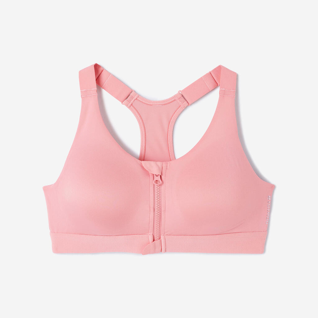 Women's High Support Zipped Sports Bra with Cups - Pink