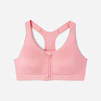 Women's High Support Zipped Sports Bra with Cups - Pink
