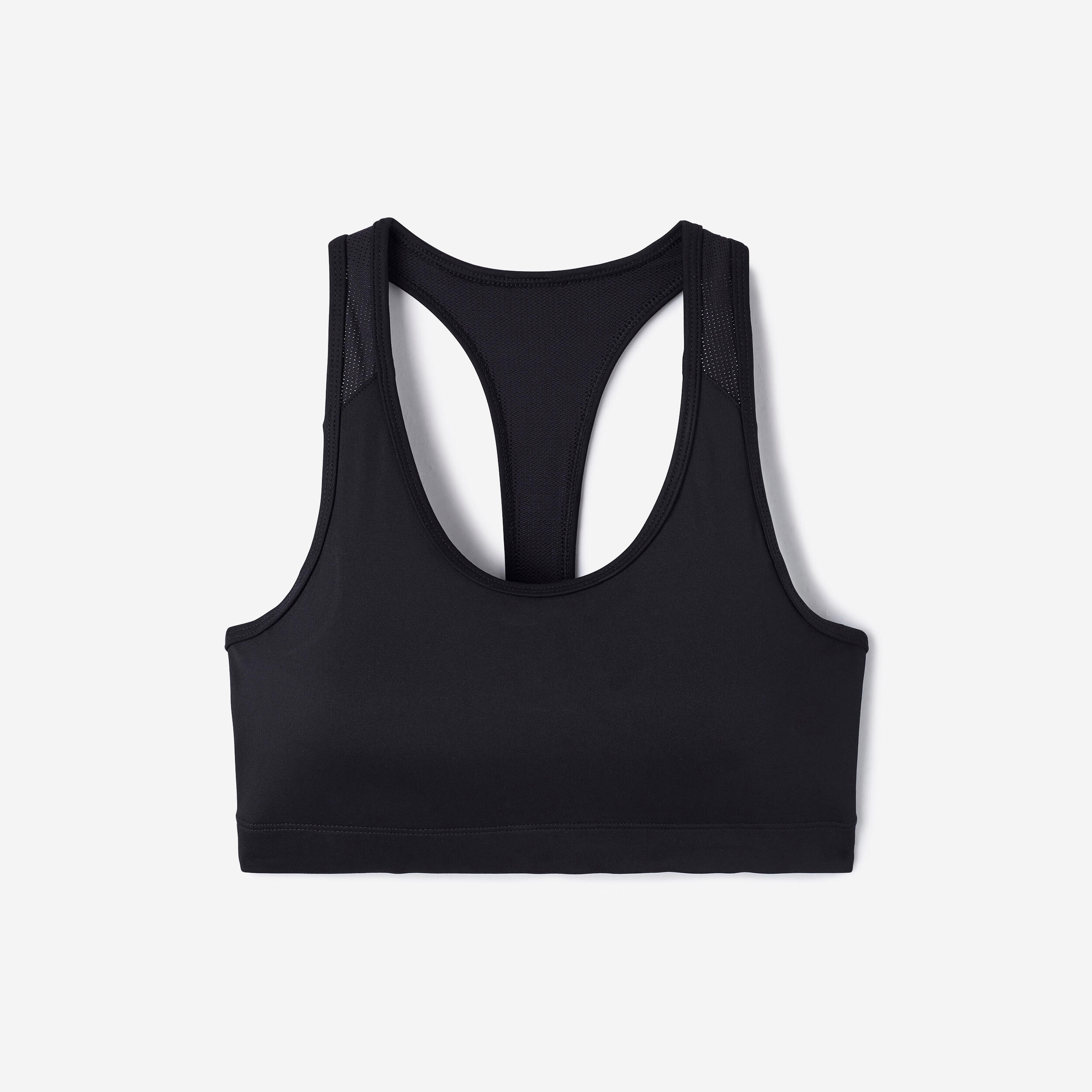Women’s Fitness Light Support Sports Bra - 100 Black - DECATHLON