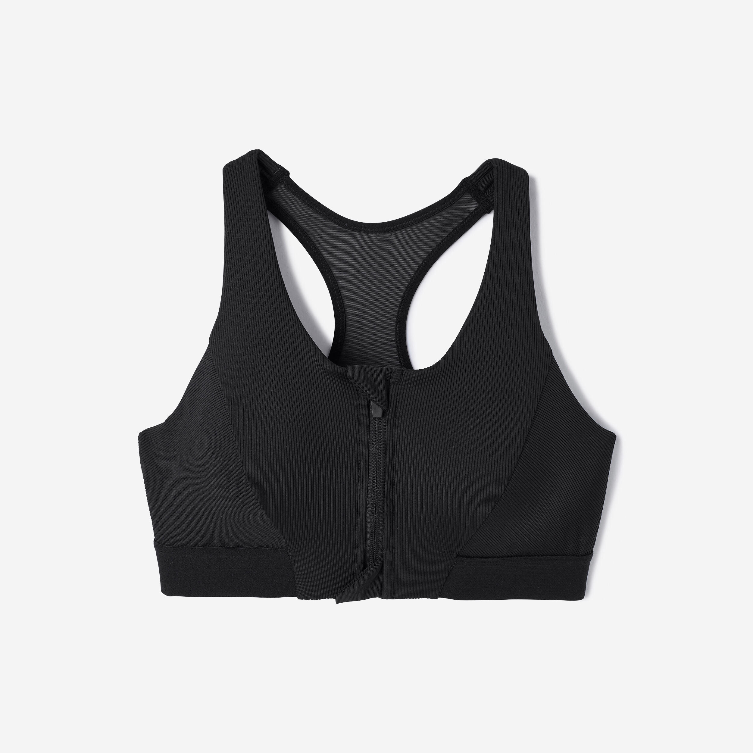 Top fitness Mujer Negro Acanalado Cierre Sujeción Moderada 6/16