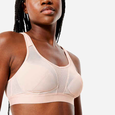 Women's High Support Bra with Crossed Straps - Light Pink