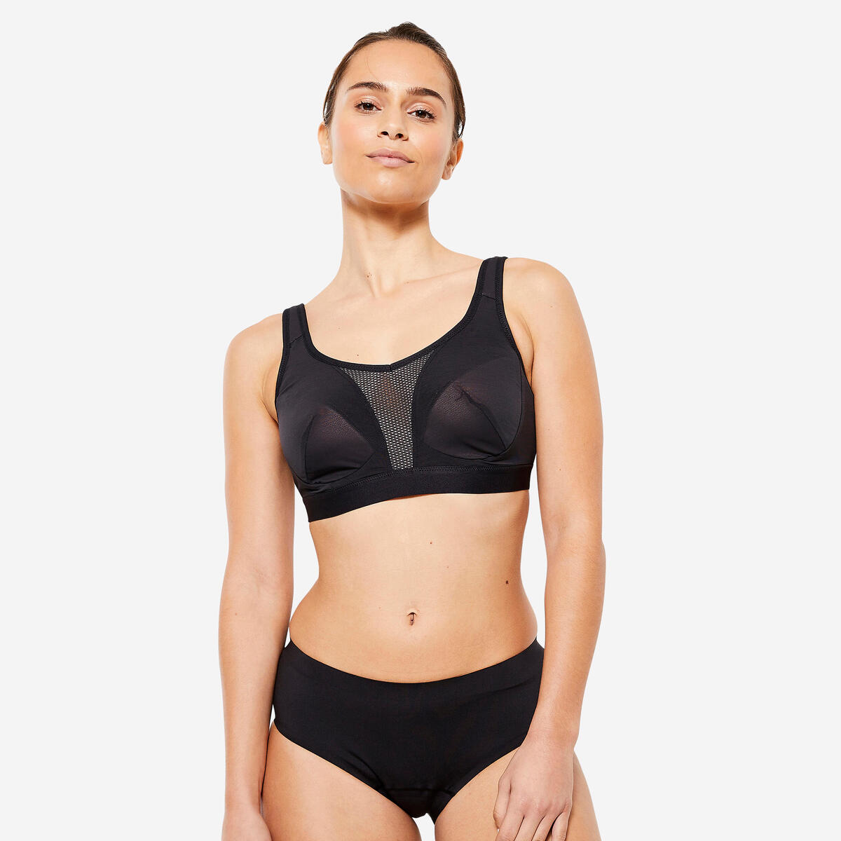 Brassière bretelles croisables maintien fort femme, noir