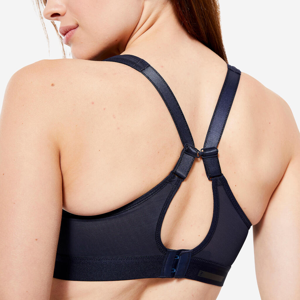 Brassière bretelles croisables maintien fort femme, bleu foncé