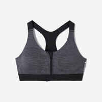 Women's High Support Zip-Up Sports Bra with Cups - Black/Grey