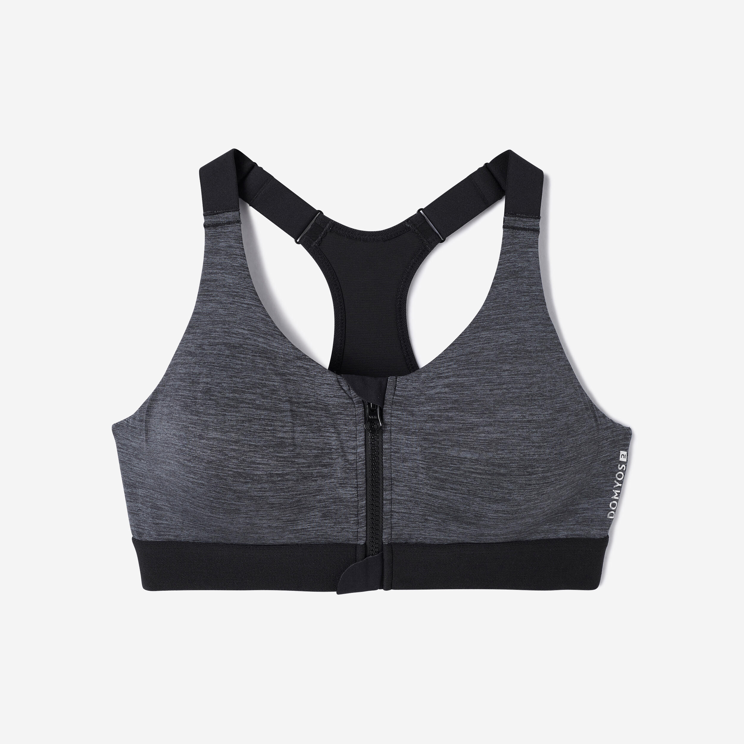 Domyos Sport-BH mit Reißverschluss und Pads starker Halt – schwarz/grau | 03608390503155 Domyos Sport-BH mit Reißverschluss und Pads starker Halt – schwarz/grau | 03608390503155