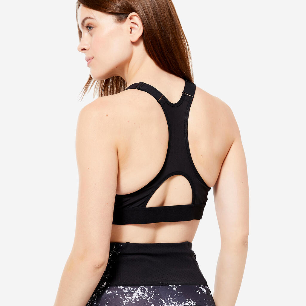 Brassière zippée avec coques maintien fort Femme, Noir
