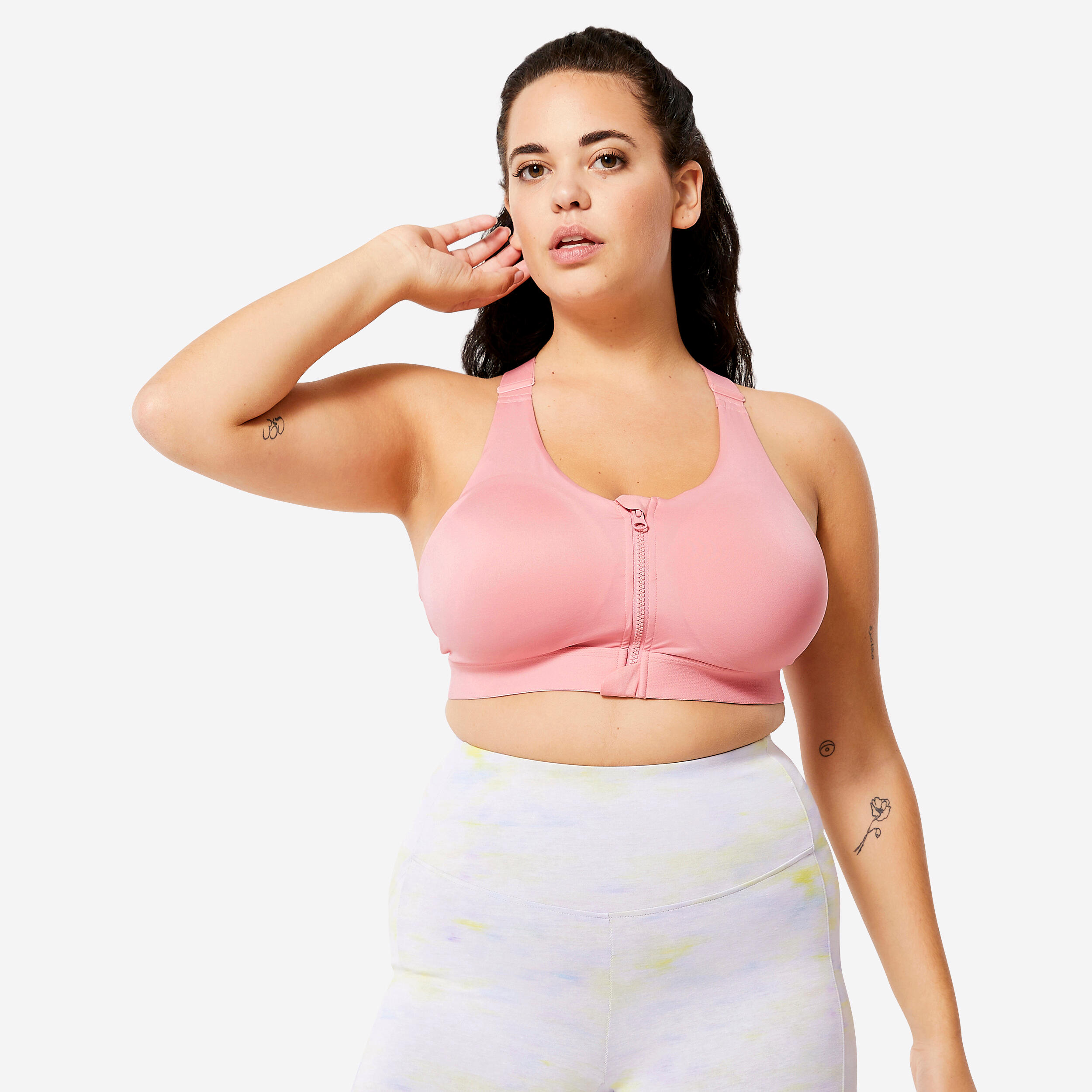 High Support Zip-Up Fitness Bra - Pink DOMYOS