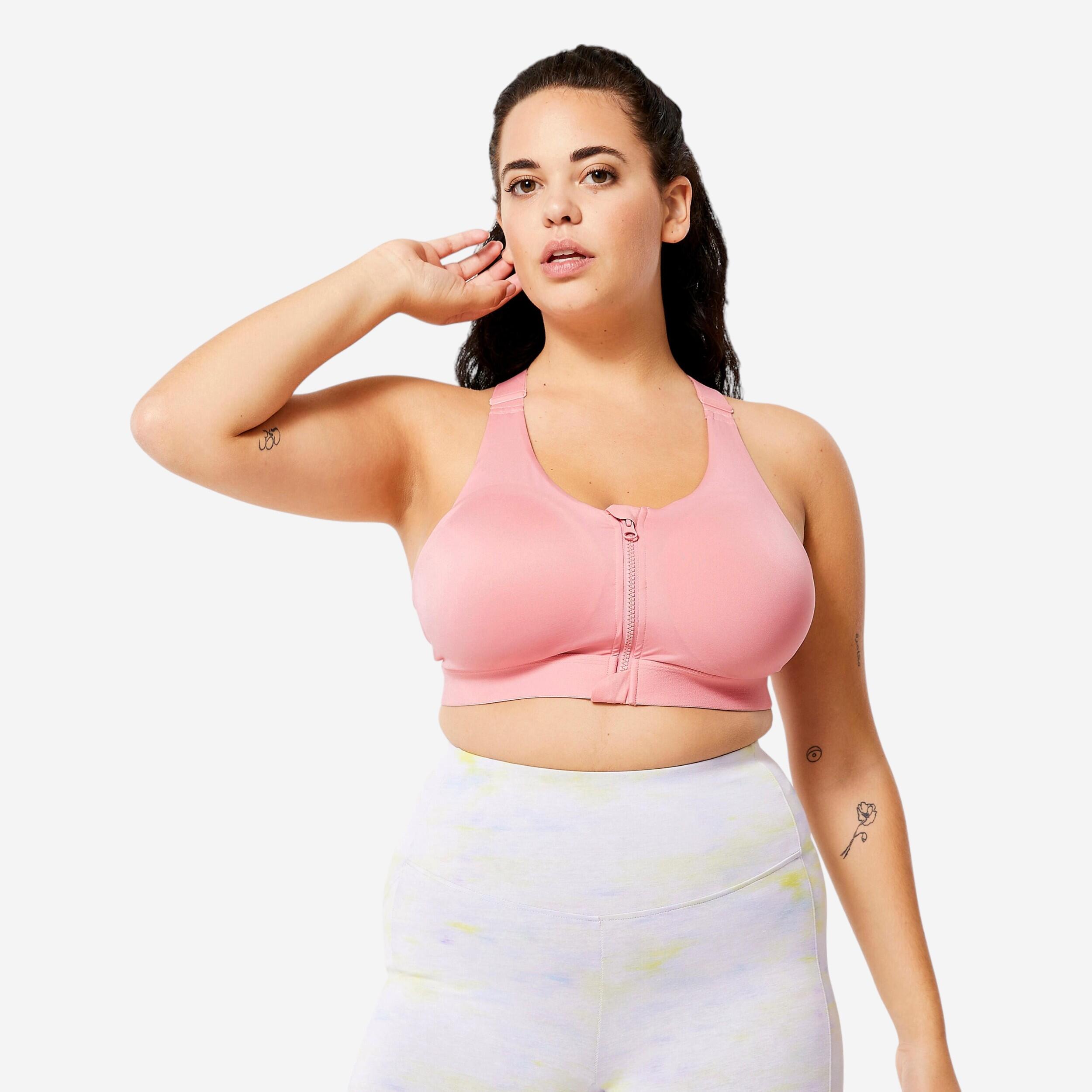 brassière zippée avec coques maintien fort femme - rose - domyos