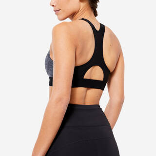 Women Sports Bra, Padded with Zip Detailing, High Support - Black/Grey