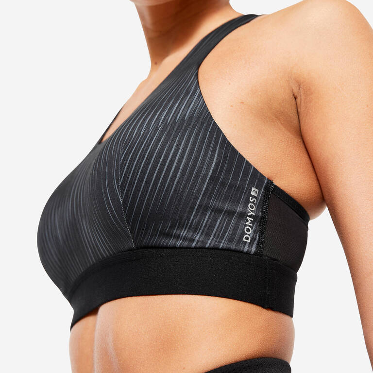 Women's High Support Double Layer Zipped Bra - Black - Decathlon