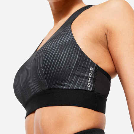 Women's Medium Support Racer Back Sports Bra with Cups - Black/Grey