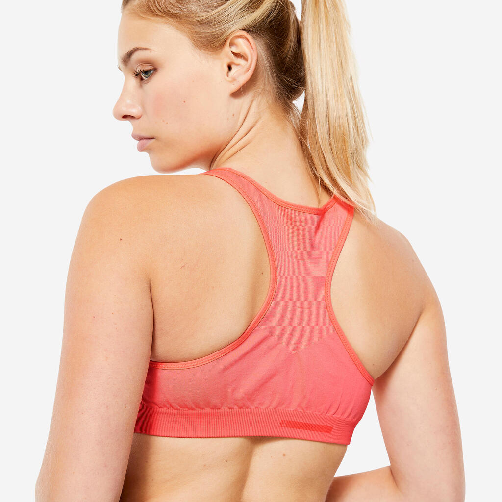 Brassière sans couture dos nageur maintien medium Femme - Rose corail