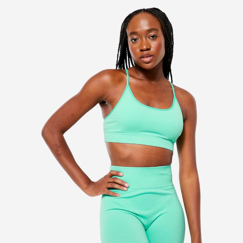 Top de Desporto Canelado sem Costuras Mulher Verde Menta