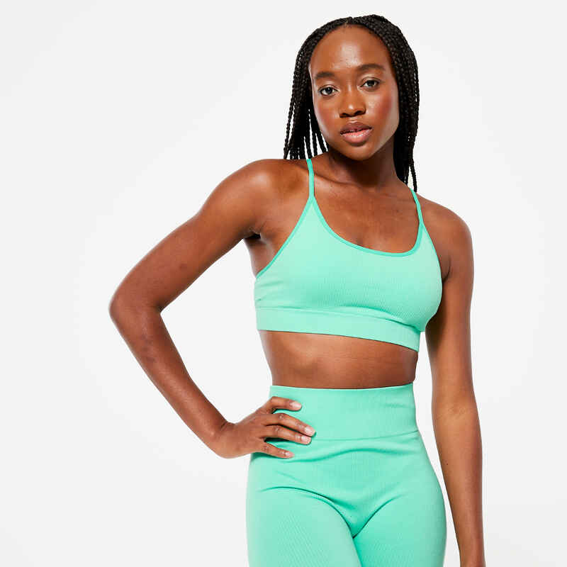 Women's Light Support Seamless Ribbed Sports Bra - Mint Green