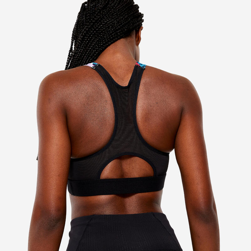 Brassière dos nageur avec coques maintien modéré Femme, imprimé multicolore