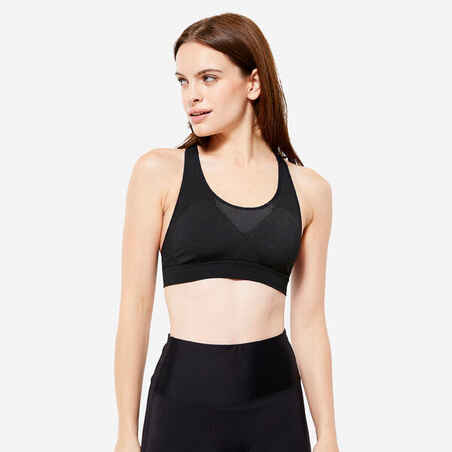 Brassière sans coutures dos nageur maintien medium Femme - Noir