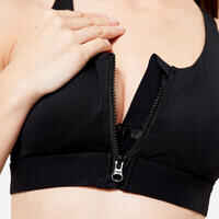 Women's High Support Zipped Sports Bra with Cups - Black