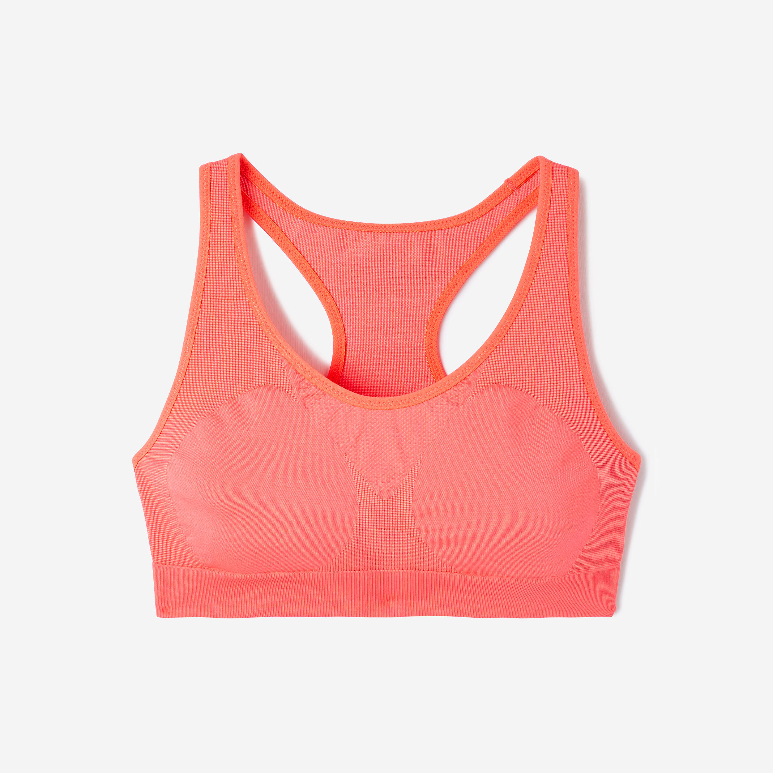 Sujetador deportivo sujeción media sin costuras Mujer Decathlon naranja pomelo 5/7