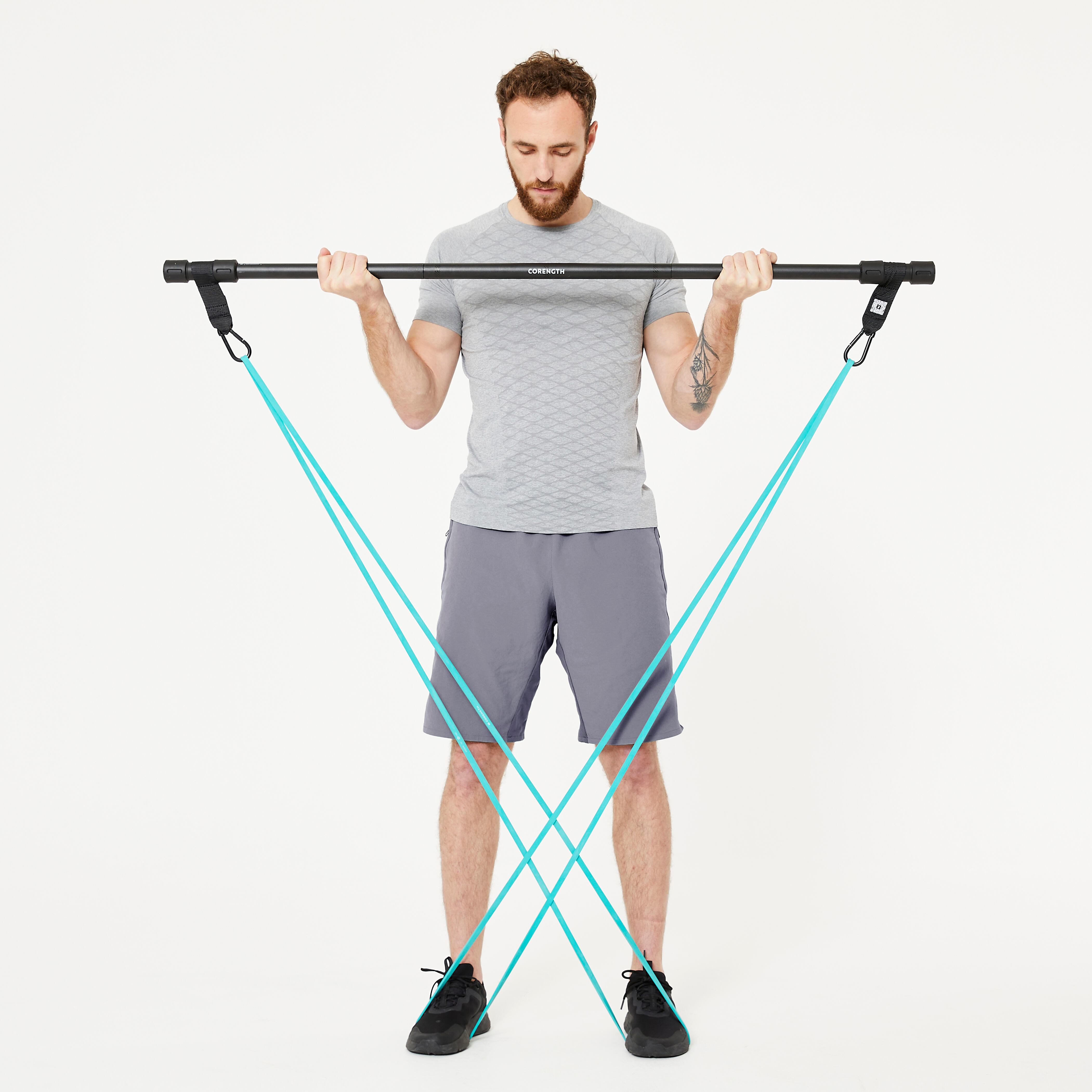 Barre de renforcement avec 2 élastiques de musculation de 15kg