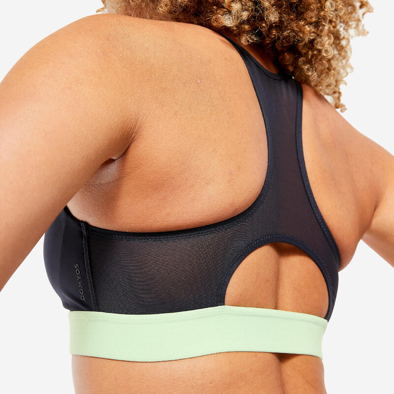 Sport-BH Bustier mit Reissverschluss mittlerer Halt - blau/grau