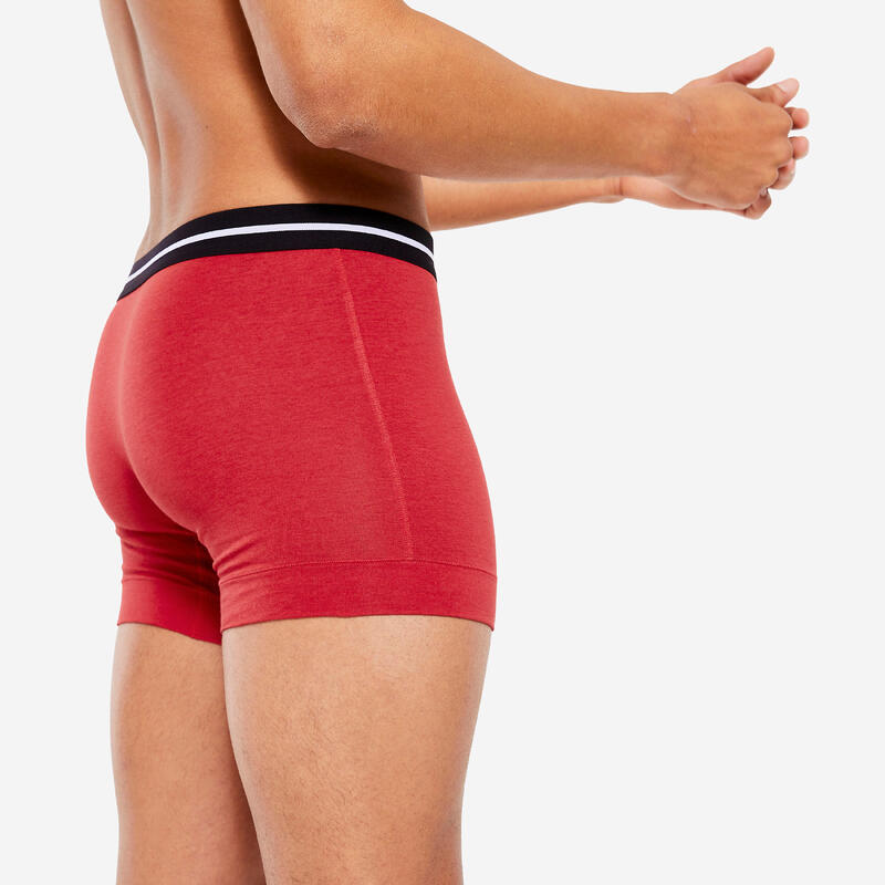 Boxershorts Herren Baumwolle 2er-Pack - grau/rot 