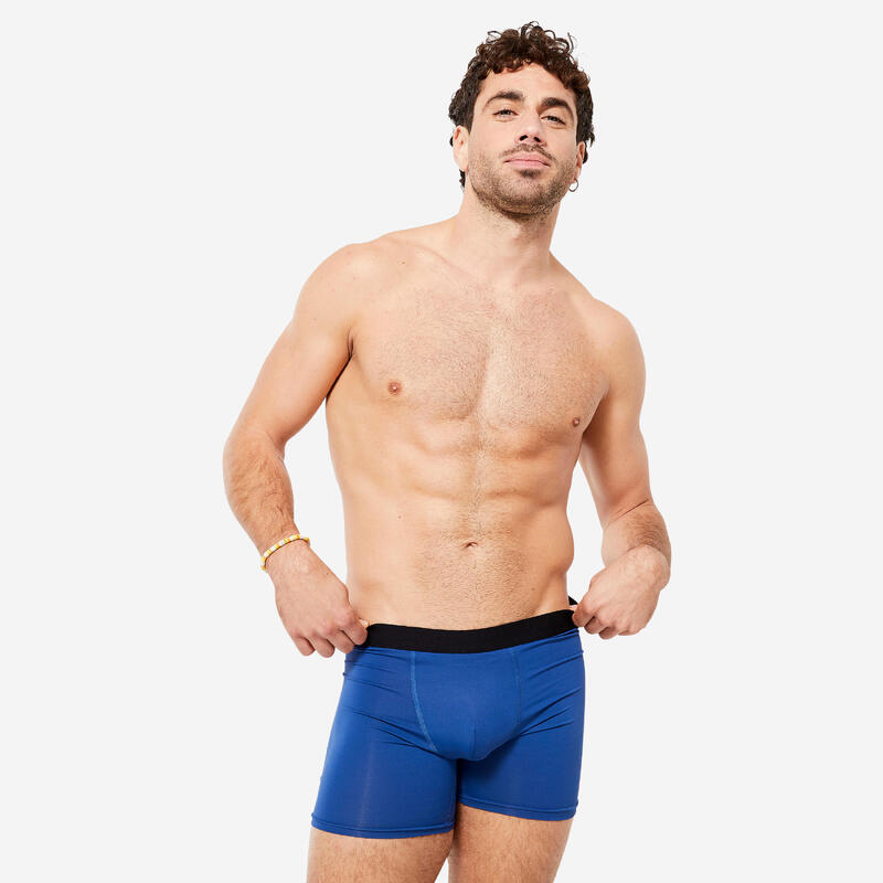 Ademende herenboxershorts microvezel donkerblauw/blauw/kaki 3-pack